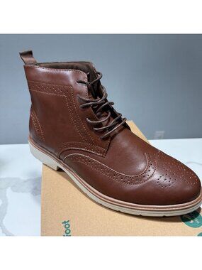 Orthocomfoot Men's Orthopedic Leather Chukka Oxford Boots Brown Size 13